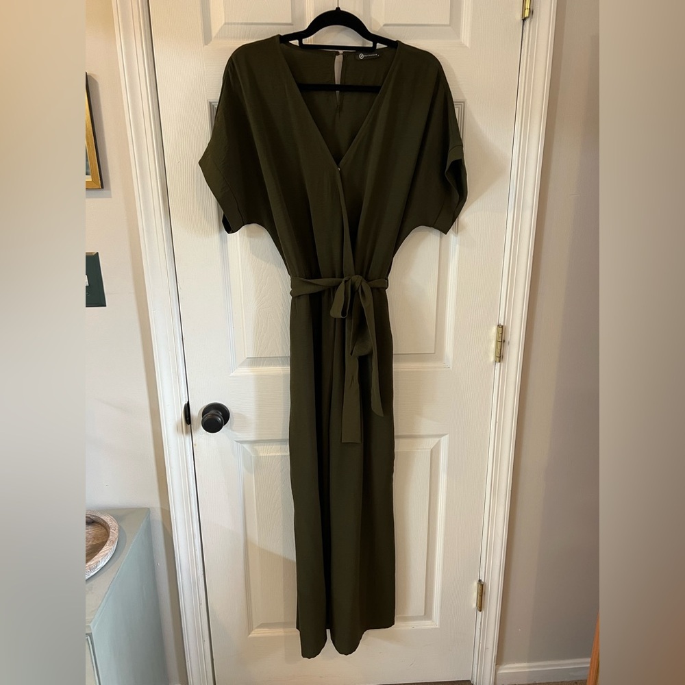 Olive Green V-Neck Jumpsuit